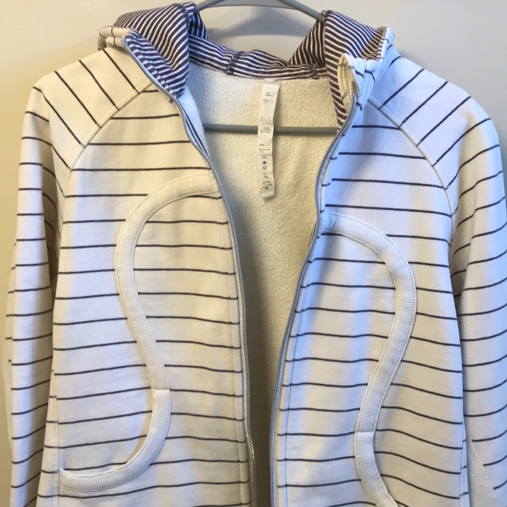 Lululemon grey and white stripe scuba hoodie